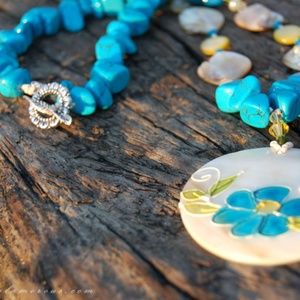 Artisan Crafted Handmade Aqua Yellow Spring Flower Flower Statement Necklace